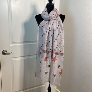 Patriotic Western American Long Gray Stars Viscose Frey Hem Scarf 72" X 27"